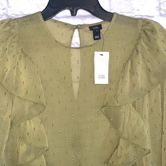 River Island Ruffled Metallic Embroidery Stitching Victorian Blouse - Picture 2 of 6